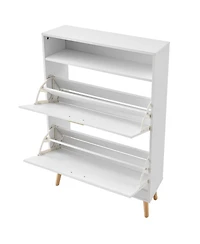Gouun Slim Shoe Cabinet with 2 Flip Drawers and Top Cubby
