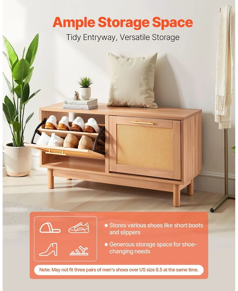 Gouun Rattan-Style Entryway Shoe Bench with Flip Drawers