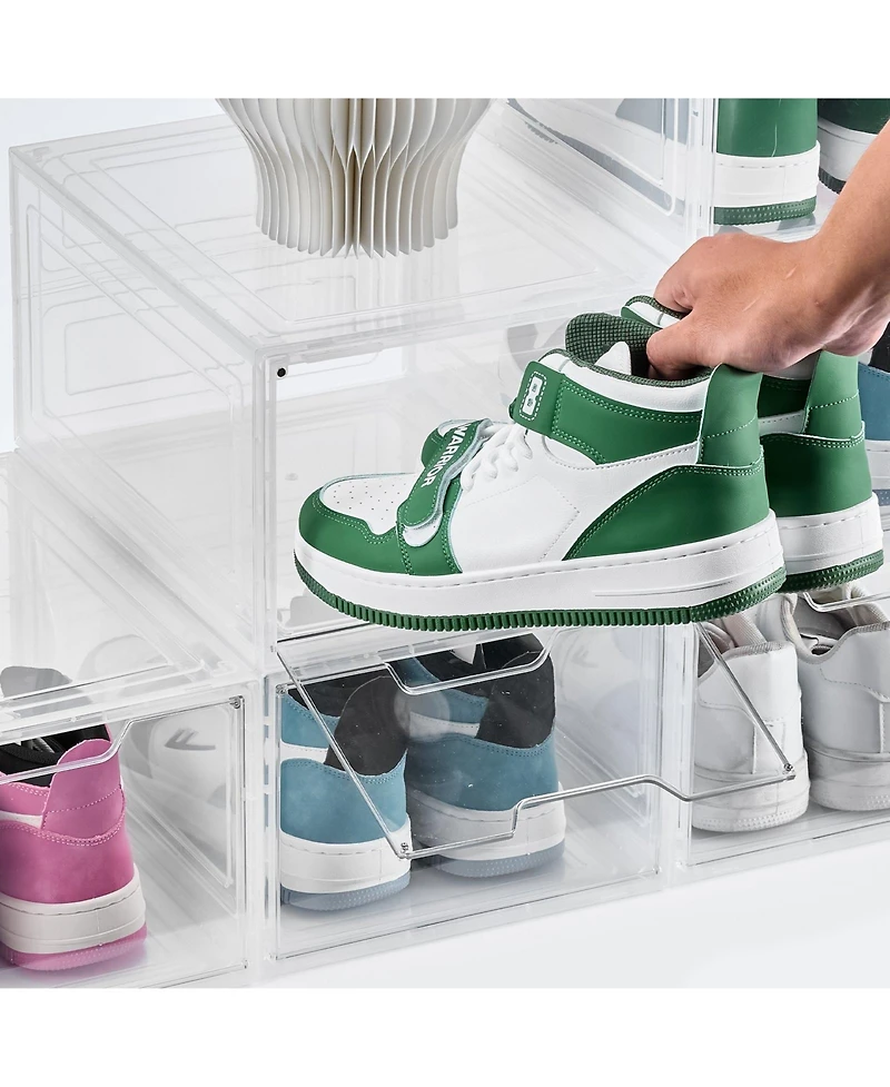 Gouun Stackable Clear Shoe Organizer Boxes with Magnetic Door, 6 Pack, Us Size 13