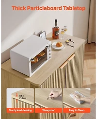 Gouun Mid-Century Fluted Bar Cabinet with Barn Doors and 2-Tier Storage, 31.5 x 14.7 in