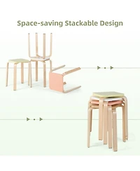 Gouun Set of 4 Colorful Square Wooden Stools with Anti-Slip Felt Mats