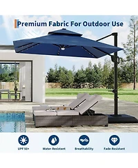 gaomon 10 ft Solar Lights Cantilever Patio Umbrella with Base Included, 360degree(s) Rotation Offset Umbrella, Easy Crank and Tilt Adjustment