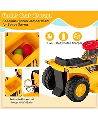 Slickblue 6V Electric Kids Bulldozer Ride On with Basketball Hoop and Balls