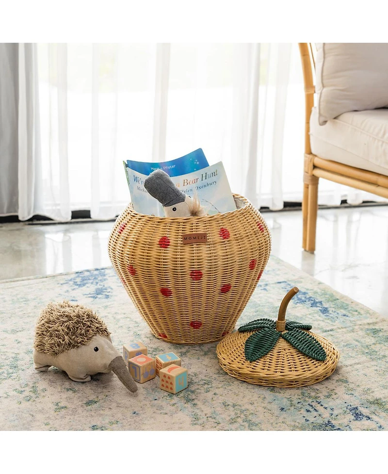 Momiji Strawberry Handcrafted Rattan Storage Basket with fabric lining