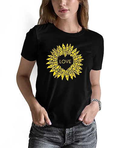 La Pop Art Women's Sunflower Love Word Pullover Top