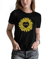 La Pop Art Women's Sunflower Love Word Pullover Top