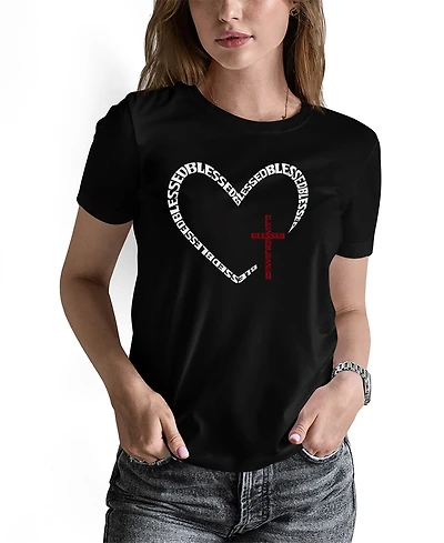 La Pop Art Women's Blessed Heart Word Pullover Top