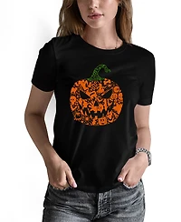 La Pop Art Women's Halloween Pumpkin Word Pullover Top