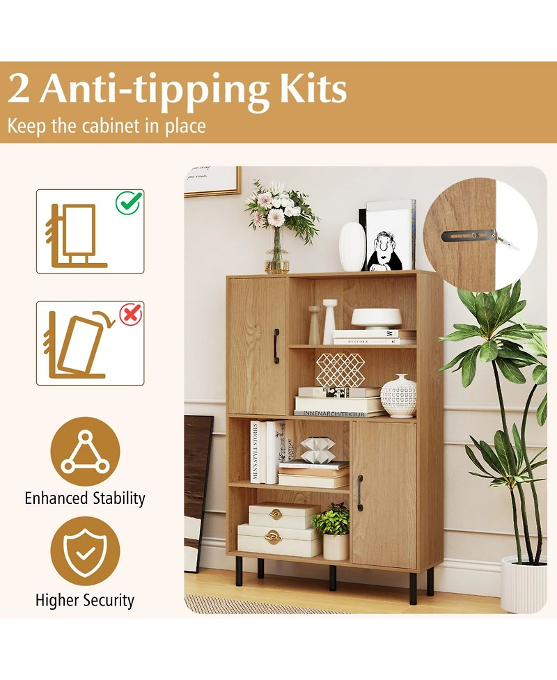 Gouun 47 in Storage Cabinet with 2 Doors and 4 Open Shelves, 31.5 x 9.5 x 47 in