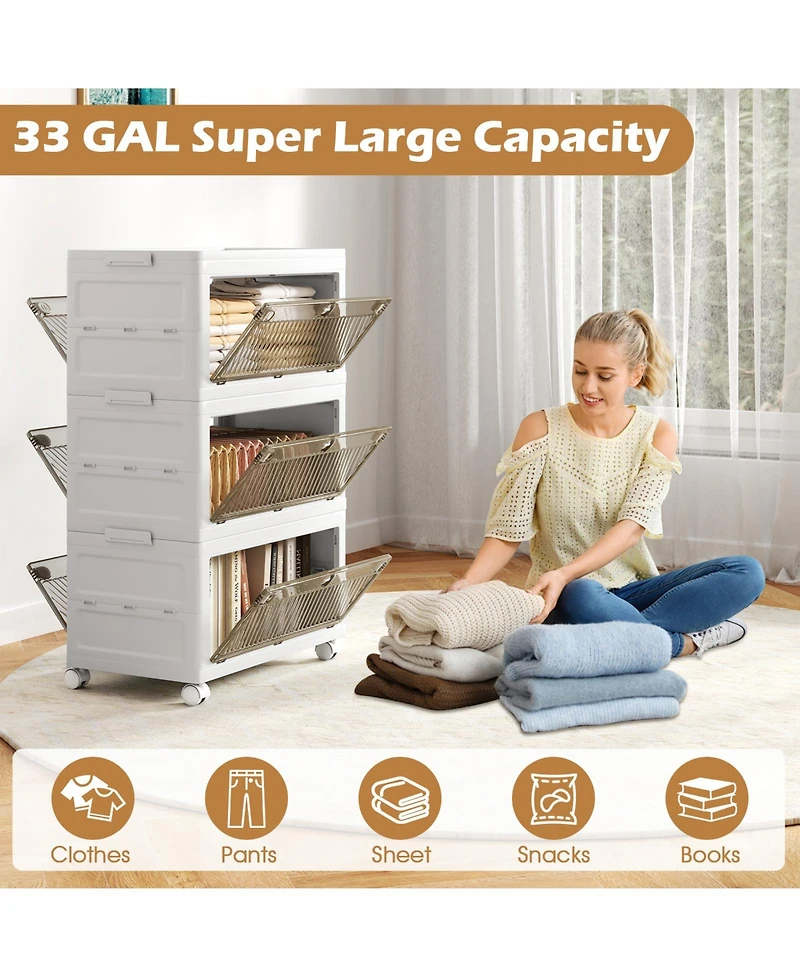 Gouun 33 Gal 3-Pack Stackable Plastic Storage Bins with Lid, 21 x 13 x 35.5 in