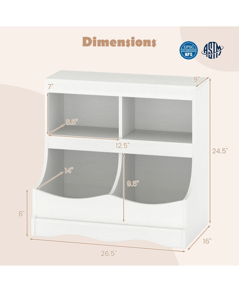 Gouun 4-Cubby Kids Bookcase and Toy Organizer with Spacious Countertop