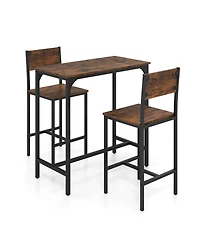 Sugift 3 Piece Bar Table Set with Backrest and Footrest for Small Space
