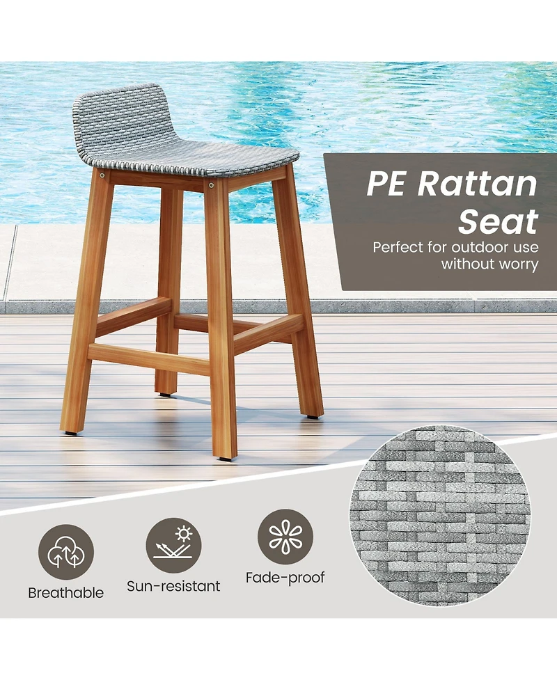 Sugift Solid Acacia Wood Bar Stools Set of 2 with Backrests and Footrests for Porch