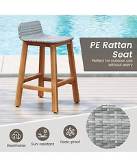 Sugift Solid Acacia Wood Bar Stools Set of 2 with Backrests and Footrests for Porch