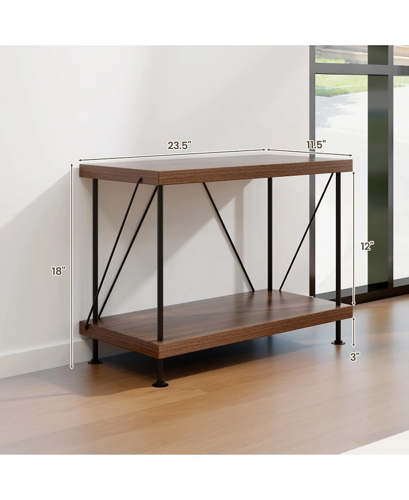 Gouun 2-Tier Industrial Display Shelf with Metal Frame