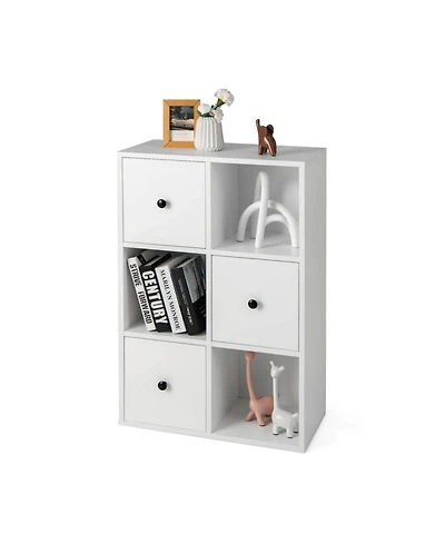Gouun 3-Tier Cube Bookshelf with Drawers and Wall Anchor
