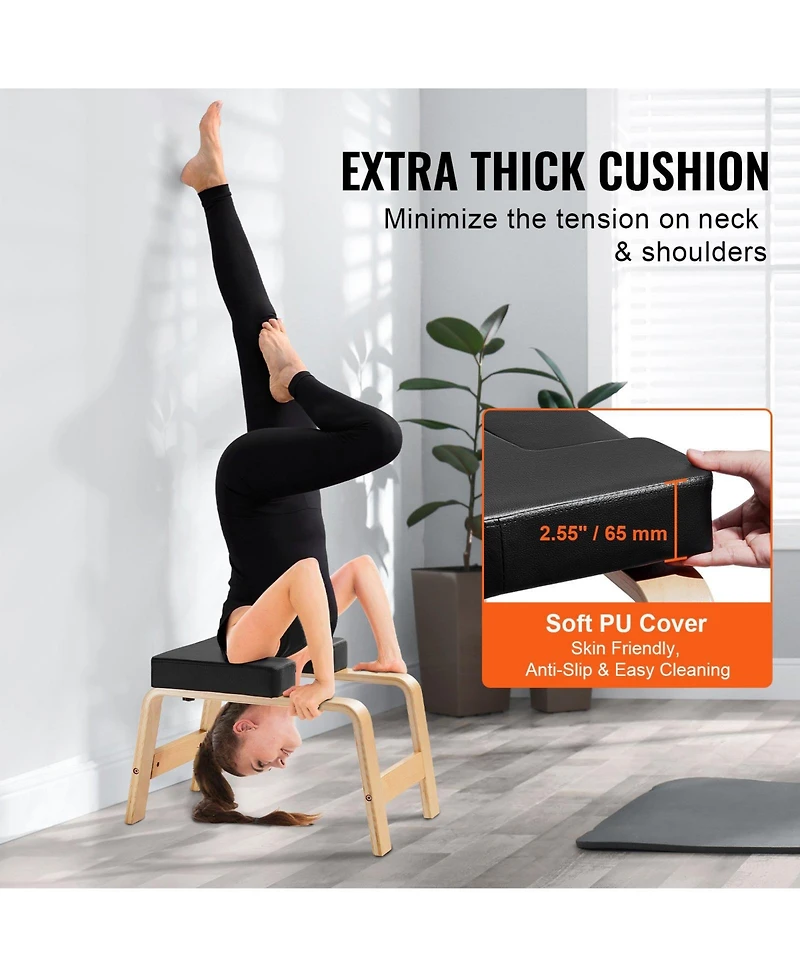 Mecale Yoga Headstand Bench 300 lbs with Wood Frame and Pu Pad