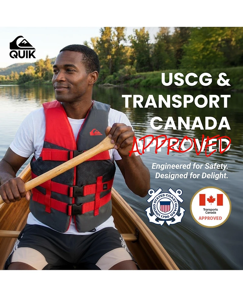 Quiksilver Uscg Approved Men's Life Vest, Light-Weight Epe Foam, Three Belts with Quick-Release Buckles and D-Ring for Fishing Boating