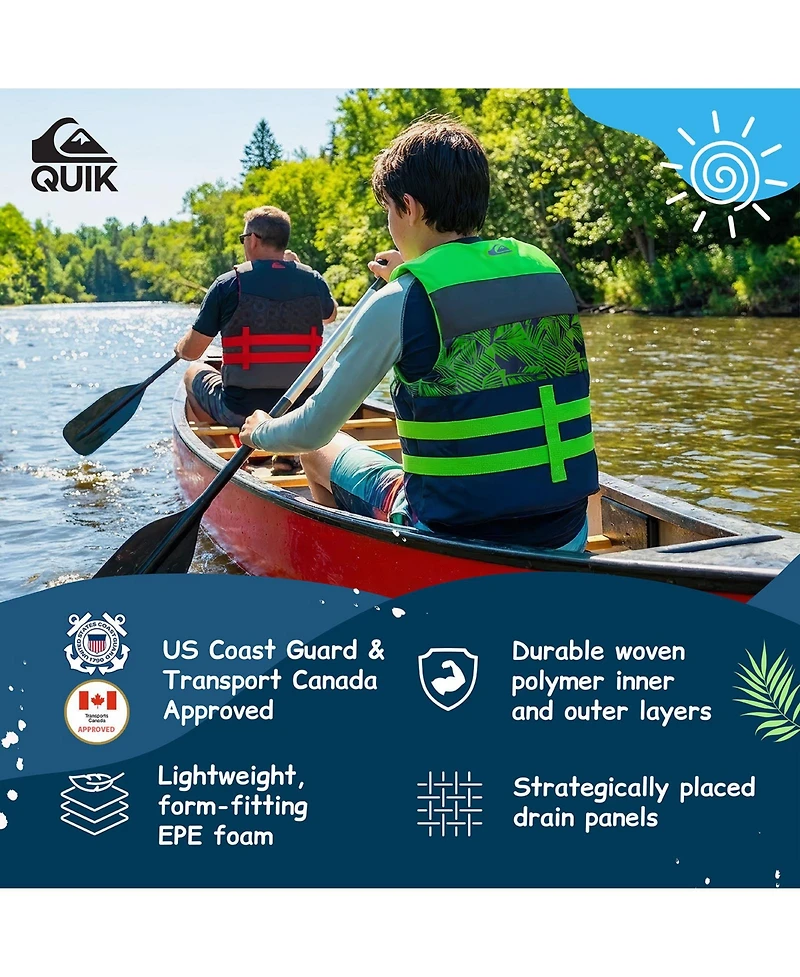 Quiksilver Uscg Approved Teen Life Vest Pfd, Light-Weight Epe Foam, Three Belts with Quick-Release Buckles for Boating Kayaking