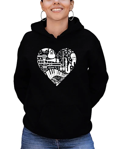 La Pop Art Women's Musical Instrument Heart Word Hooded Sweatshirt