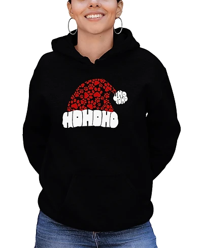 La Pop Art Women's Paw Print Santa Hat Word Hooded Sweatshirt