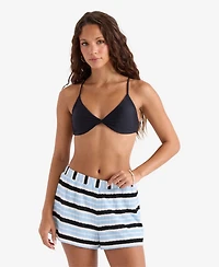 Volcom Women's Striped Pull-On Swim Cover-Up Shorts