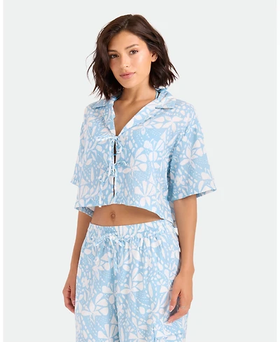 Volcom Women's Floral Print Front Tie Swim Cover-Up Shirt