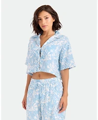 Volcom Women's Floral Print Front Tie Swim Cover-Up Shirt