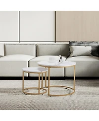 Gouun Round Nesting Coffee Table Set of 2 with Metal Frame