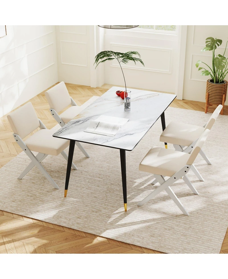 Gouun Set of 2 Wooden Dining Chairs with Rubber Wood Frame and Padded Cushions