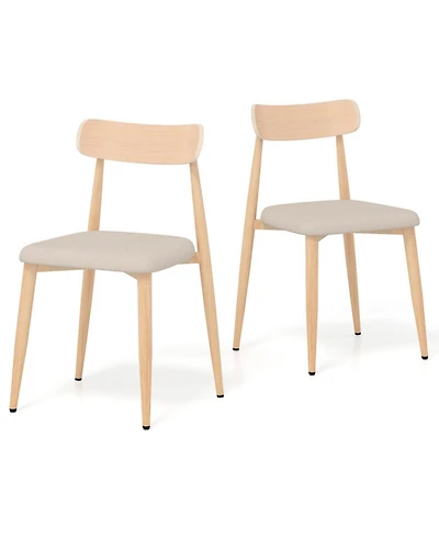Gouun Set of 2 Modern Linen-Upholstered Dining Chairs with Curved Back and Metal Legs
