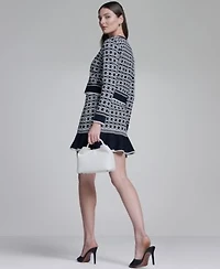 Bcbg Womens Printed Crewneck Sweater Jacket Sweater Knit Skirt