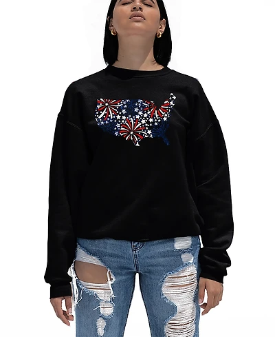 La Pop Art Women's Usa Fireworks Word Crewneck Sweatshirt