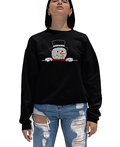 La Pop Art Women's Peeking Snowman Word Crewneck Sweatshirt