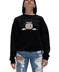 La Pop Art Women's Peeking Snowman Word Crewneck Sweatshirt