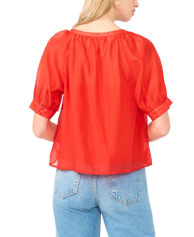 Vince Camuto Women's Crewneck Button Down Short-Sleeve Flowy Top