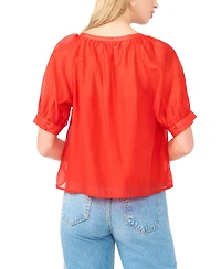 Vince Camuto Women's Crewneck Button Down Short-Sleeve Flowy Top