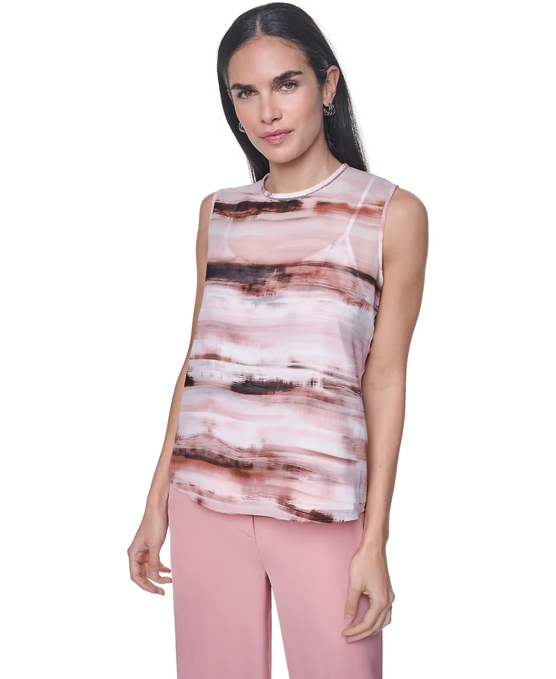Calvin Klein Women's Crewneck Sleeveless Blouse With Slip