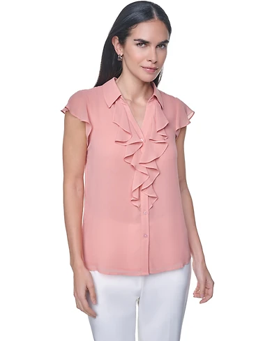 Calvin Klein Women's Collared Ruffle Front Blouse
