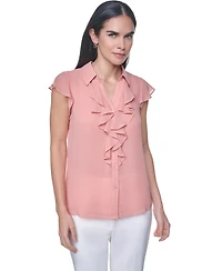 Calvin Klein Women's Collared Ruffle Front Blouse