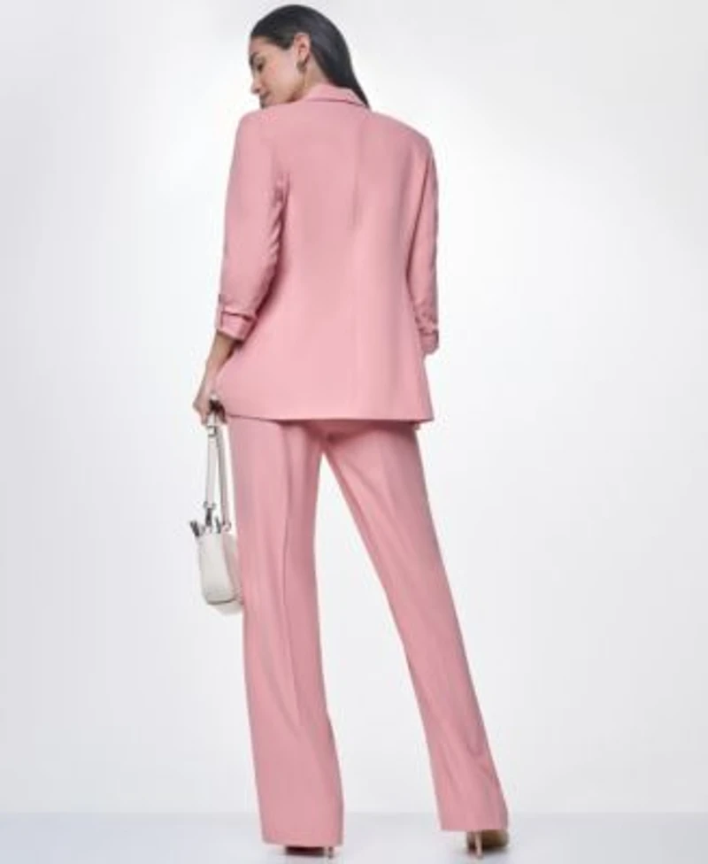 Calvin Klein Womens Notch Collar Long Sleeve Jacket Mid Rise Full Length Relaxed Pants Pleated Crewneck Sleeveless Top