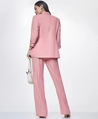 Calvin Klein Womens Notch Collar Long Sleeve Jacket Mid Rise Full Length Relaxed Pants Pleated Crewneck Sleeveless Top