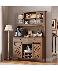 gaomon Sliding Barn Door High Bar Cabinet Farmhouse, Large Kitchen Buffet with Hutch Wine Storage