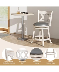 Gymax 25.5'' Swivel Bar Stools Set of 4 Solid Wood Stools w/ X-shaped Backrests Antique