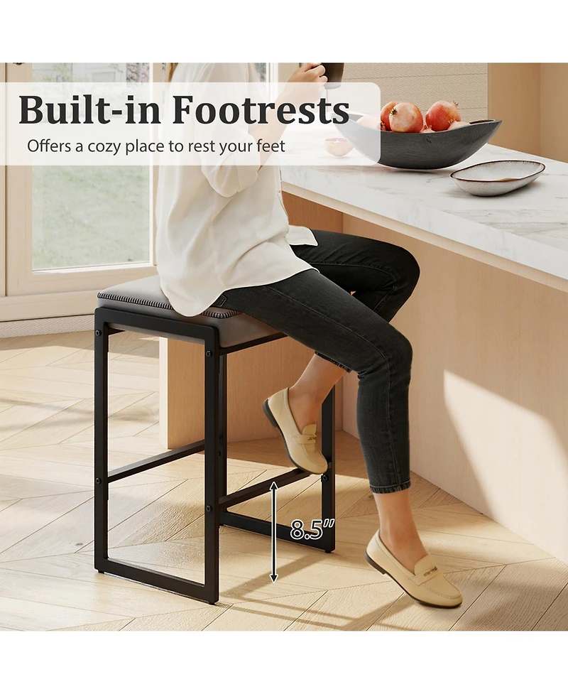 Sugift 26 inch Bar Stools Set of 2 Counter Height Barstools with Faux Leather Upholstered Seat