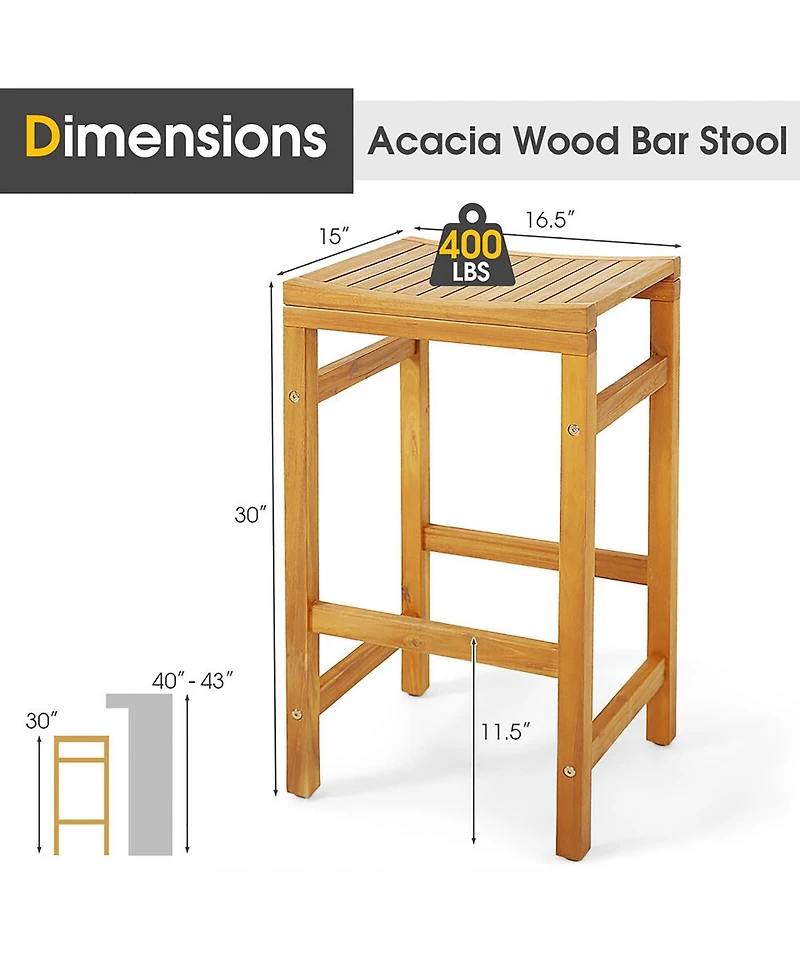 Gymax Set of Acacia Wood Bar Stool 30-Inch Height Bar Chair with Saddle Shaped Seat