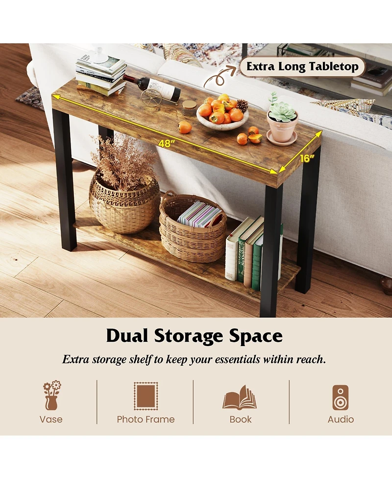 Sugift Two Tier Home Bar Table with Open Shelves and Storage