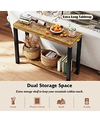 Sugift Two Tier Home Bar Table with Open Shelves and Storage