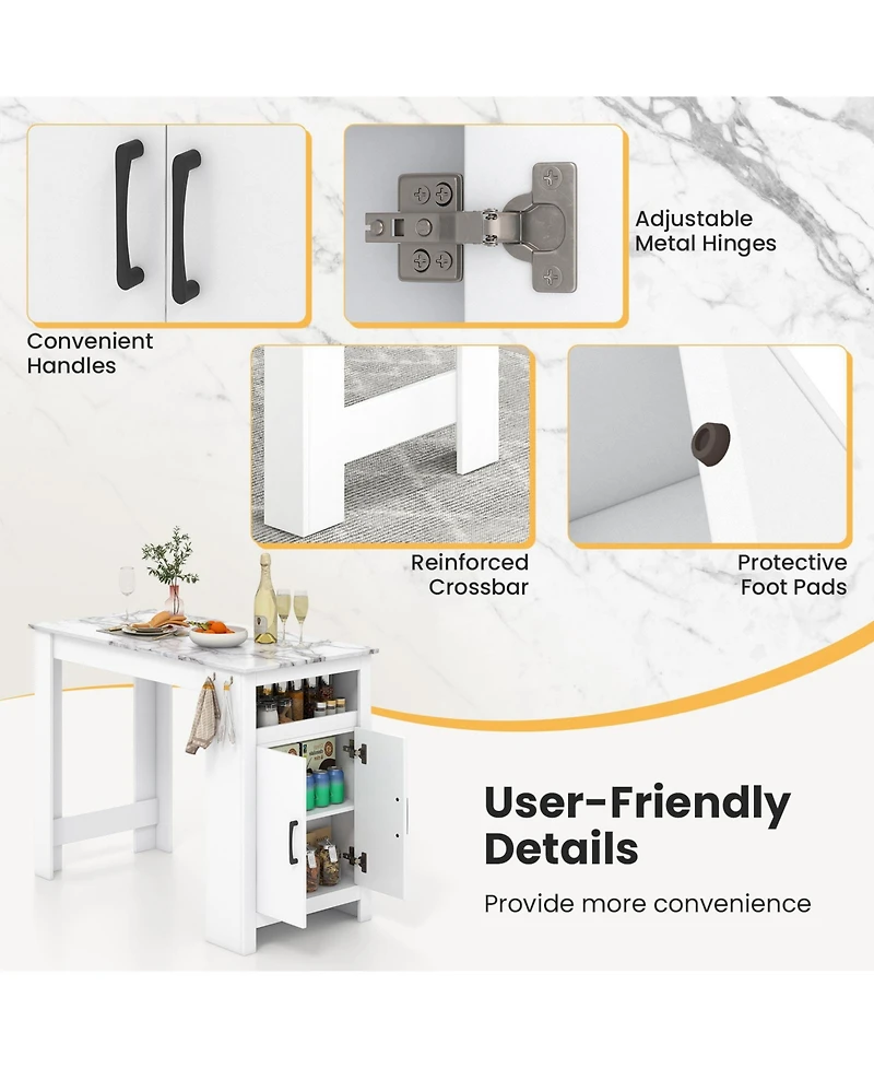 Sugift Faux Marble Bar Table with Hanging Hooks and Storage