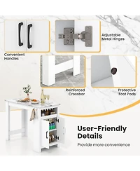 Sugift Faux Marble Bar Table with Hanging Hooks and Storage